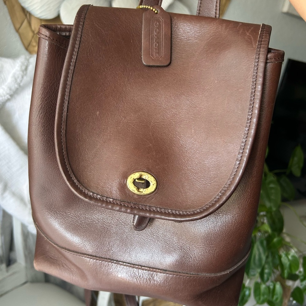 Coach Chocolate Leather Backpack with Gold Hardware